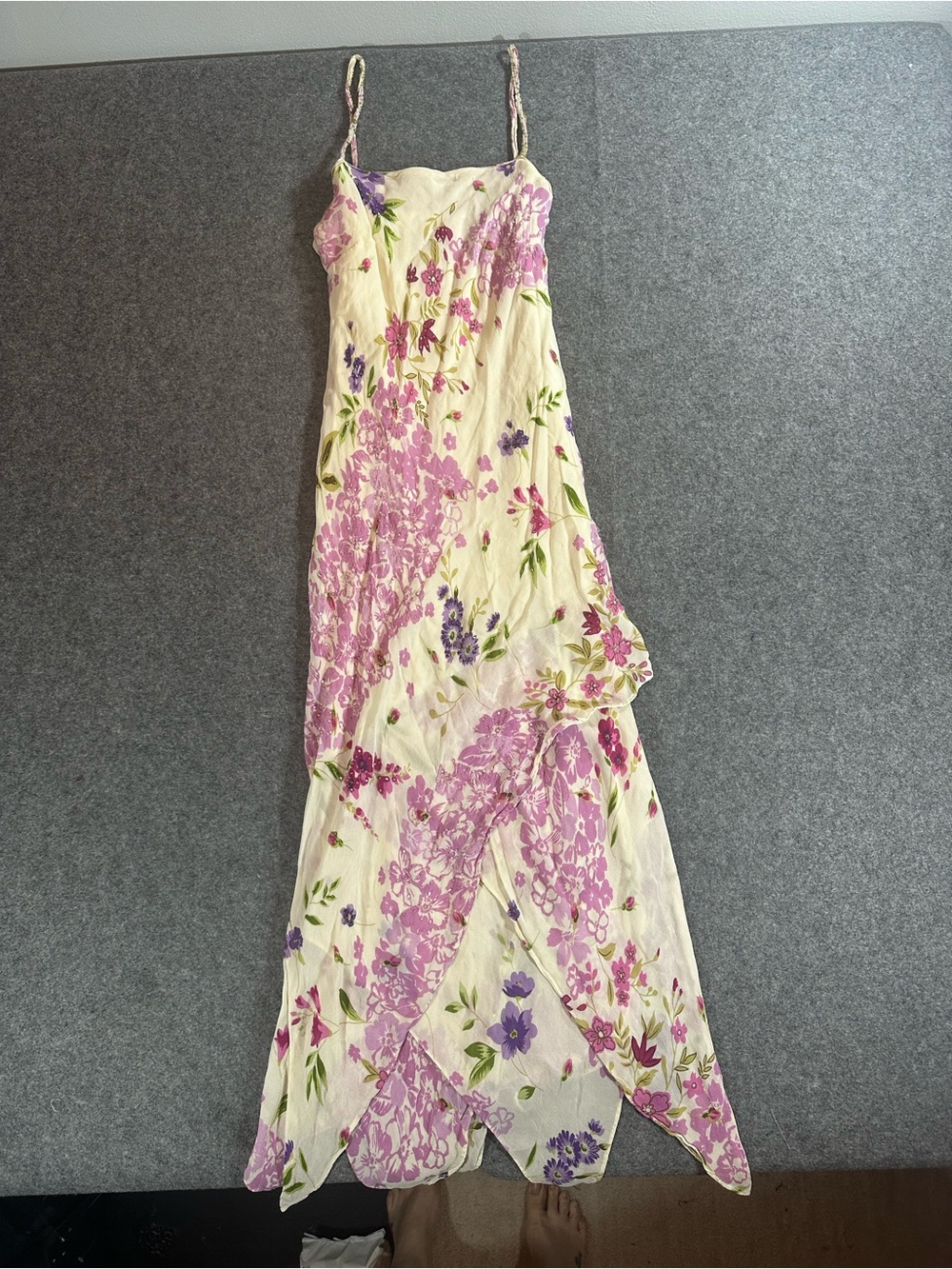 Y2K White Floral Midi beaded Dress